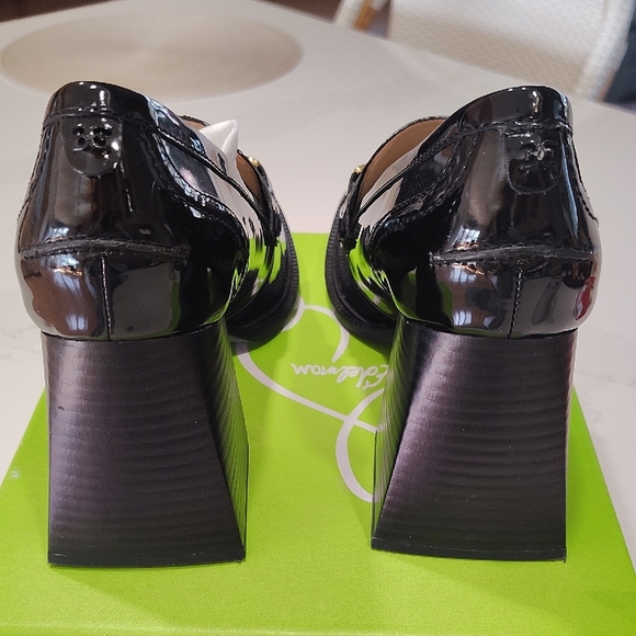 Black and Gold Patent Leather Loafers with Chain Detail - Picture 3 of 5